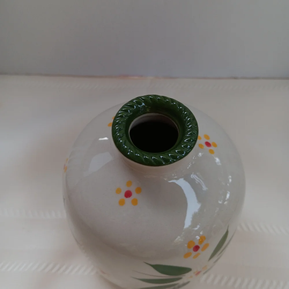 Temp-Tations White Ceramic Vase with Green Leaf and Yellow Floral Accents